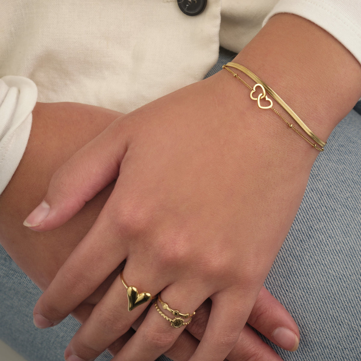 Tweelaags armband hartjes
