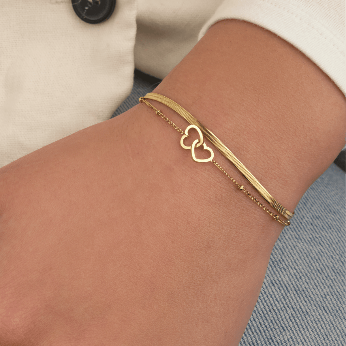 Tweelaags armband hartjes